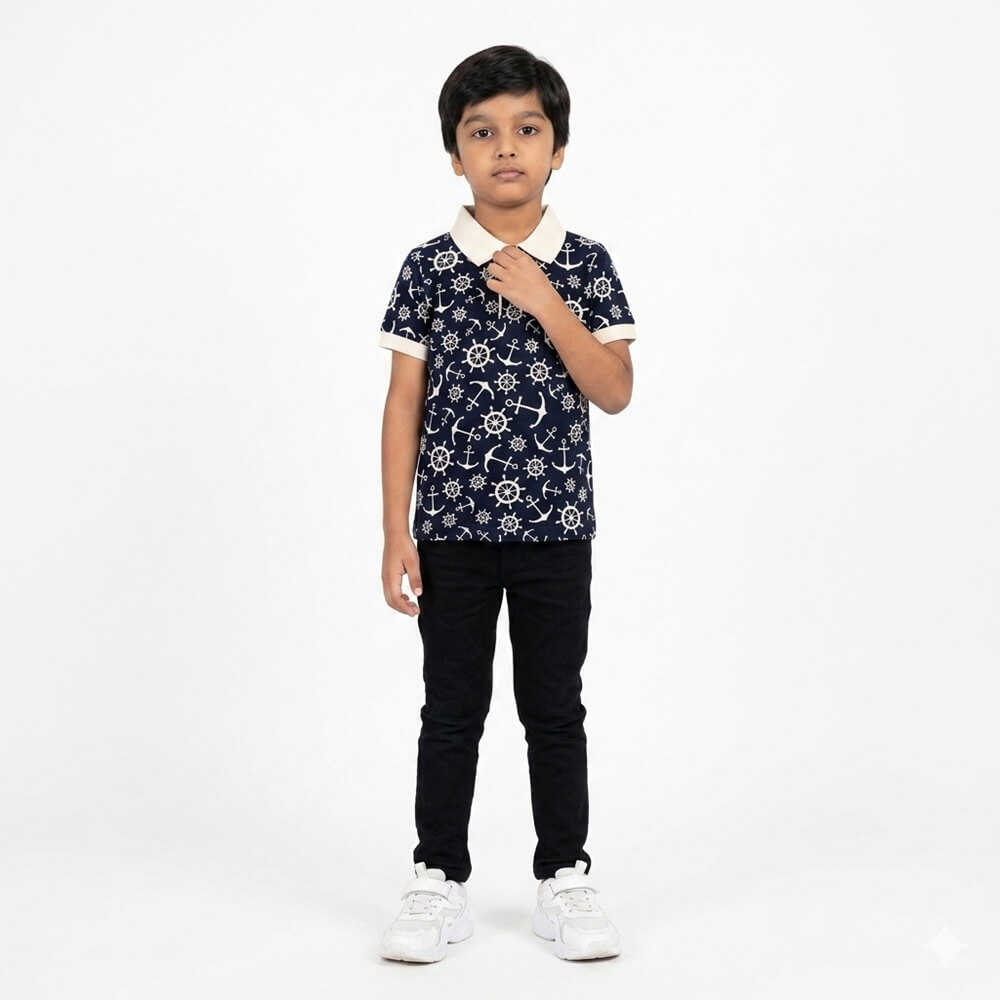 SH Anchor Kids Polo BLKWHT01 MODEL