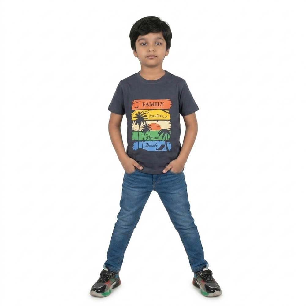 BB KIDS TSHIRT FAMILY VACCATION GRY01 MODEL