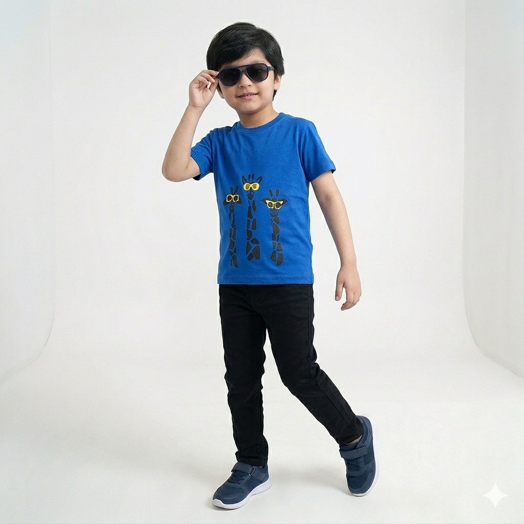 CC GIRAFFE KIDS TSHIRT BLU01 Model