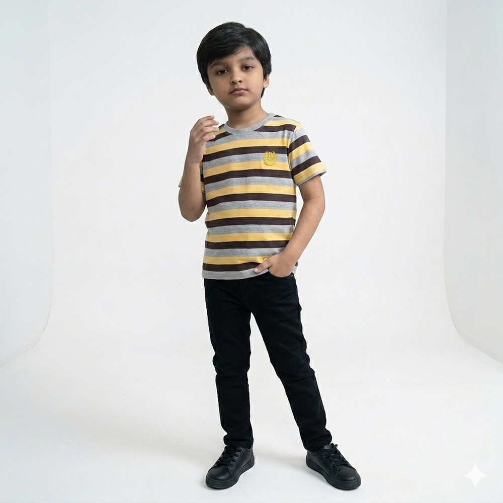 TM KIDS STRIPER SHIRT YLGRBLK01 MODEL